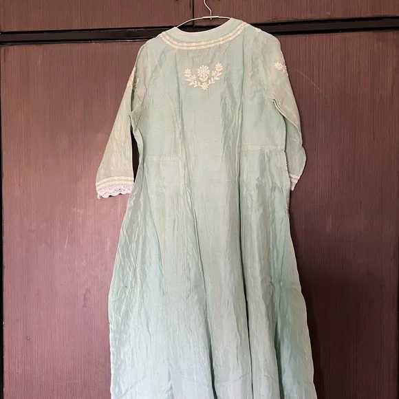 3 piece set Kurta/bottom/dupatta silk cotton ethnic wear light green Biba size:L - Picture 2 of 5